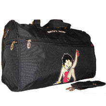 Load image into Gallery viewer, Betty Boop Black canvas Duffel Bag 19&quot;  kick Sport travel Overnight Shoulder Pin
