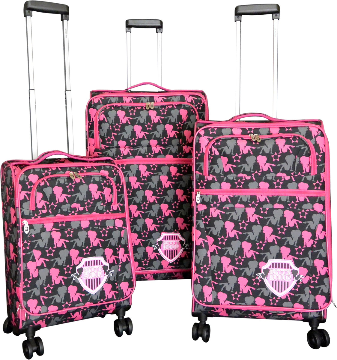 Boop 3pcs Set canvas Luggage 4 pairs rolling Spinning Wheels pink grey – allofpu