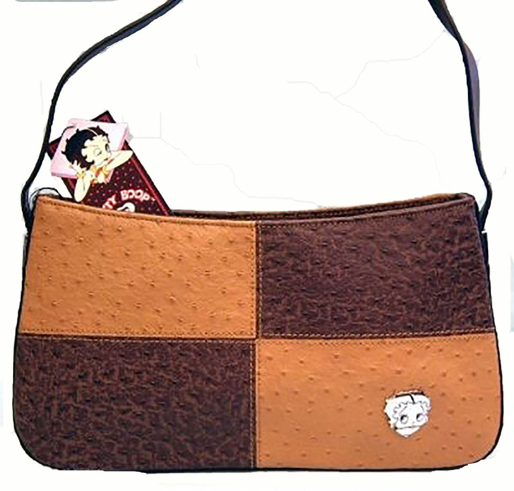 Betty Boop Brown Ostrich patchwork satchel bag handbag purse TAN