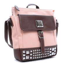 Load image into Gallery viewer, Cross-body Pockets Messenger Bag beige brown rhinestone Studs designer inspired
