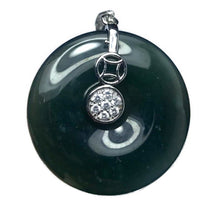 Load image into Gallery viewer, green icy jadeite donut pendant A grade Burma waxy silver rhinestone w chain
